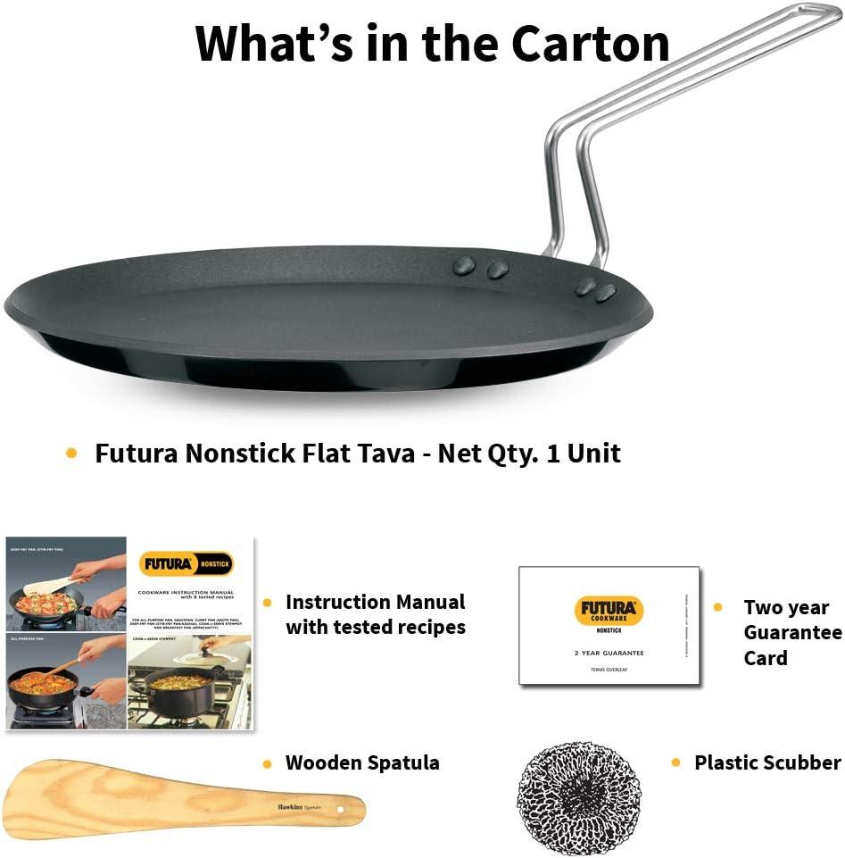 image:imageHawkins Futura 26 cm Flat Tava Non Stick Tawa with Plastic Handle Tawa with Rim Pancake Pan Flat Pan Black NFT26P10 Induction