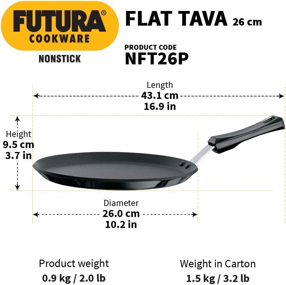 image:imageHawkins Futura 26 cm Flat Tava Non Stick Tawa with Plastic Handle Tawa with Rim Pancake Pan Flat Pan Black NFT26P10 Plastic Handle
