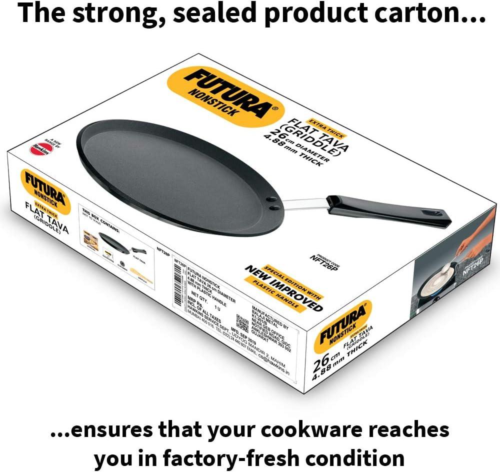 image:imageHawkins Futura 26 cm Flat Tava Non Stick Tawa with Plastic Handle Tawa with Rim Pancake Pan Flat Pan Black NFT26P10 Plastic Handle