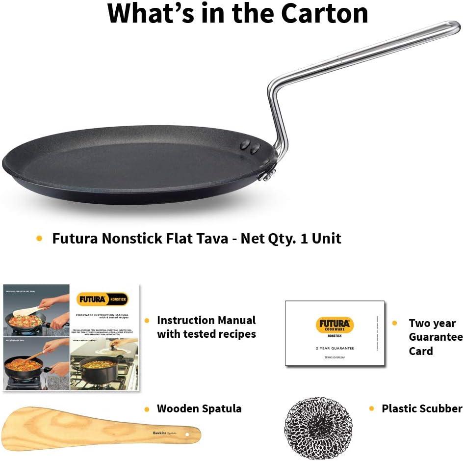 image:imageHawkins Futura 26 cm Flat Tava Non Stick Tawa with Plastic Handle Tawa with Rim Pancake Pan Flat Pan Black NFT26P85 inches