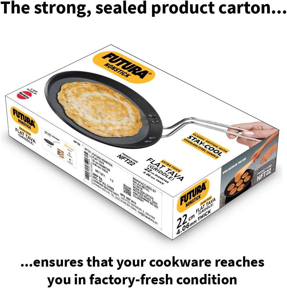 image:imageHawkins Futura 26 cm Flat Tava Non Stick Tawa with Plastic Handle Tawa with Rim Pancake Pan Flat Pan Black NFT26P85 inches