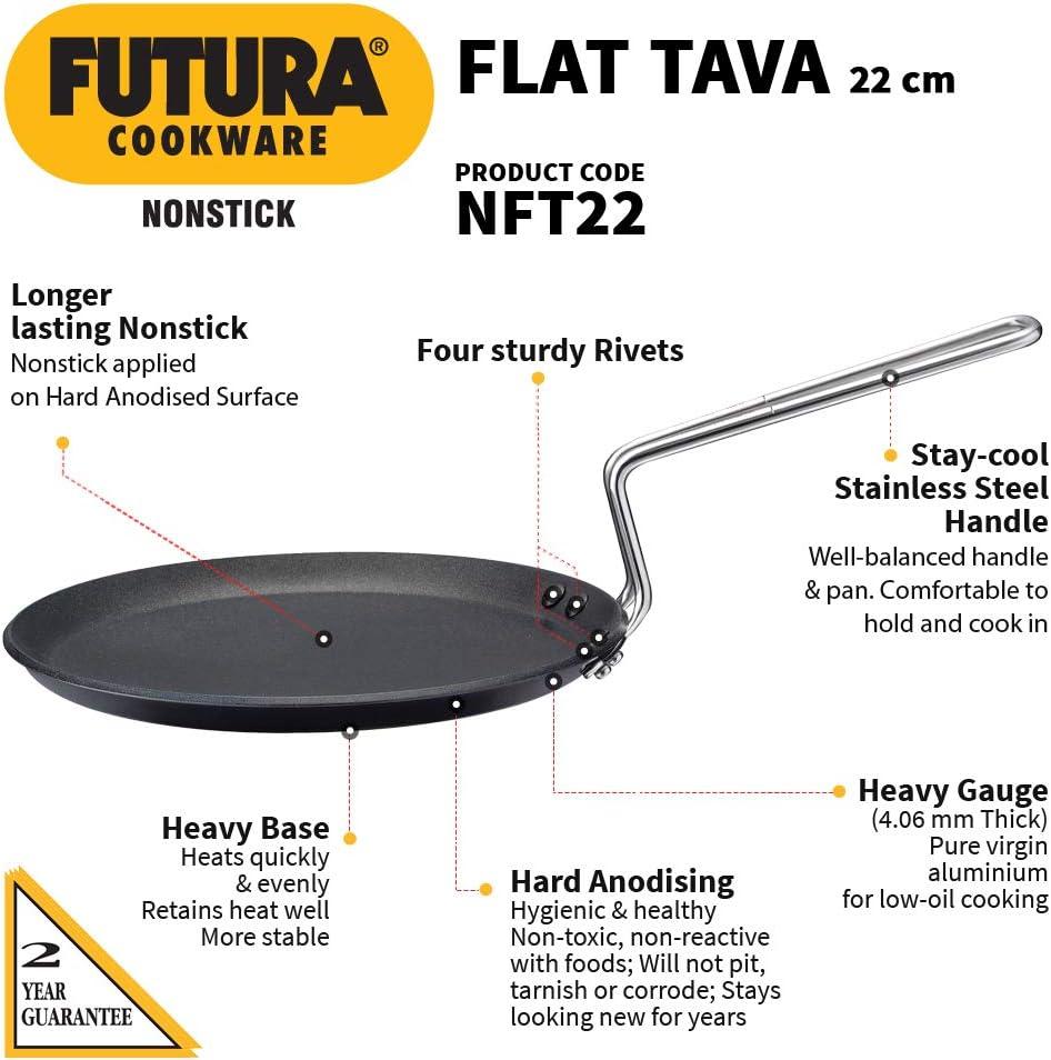 image:imageHawkins Futura 26 cm Flat Tava Non Stick Tawa with Plastic Handle Tawa with Rim Pancake Pan Flat Pan Black NFT26P85 inches