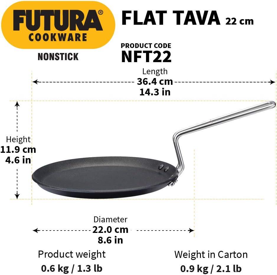 image:imageHawkins Futura 26 cm Flat Tava Non Stick Tawa with Plastic Handle Tawa with Rim Pancake Pan Flat Pan Black NFT26P85 inches