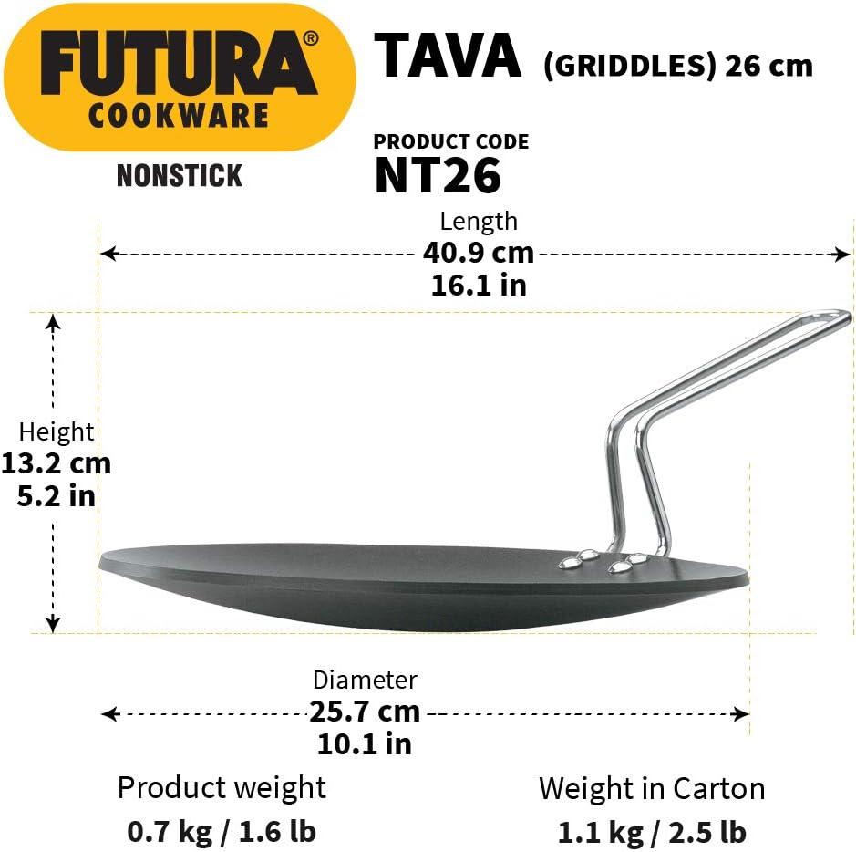 image:imageHawkins Futura 26 cm Tava Non Stick Tawa with Stainless Steel Handle Black NT2610 Inch 406mm Thick