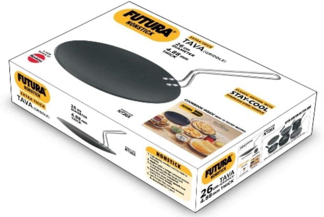 image:imageHawkins Futura 26 cm Tava Non Stick Tawa with Stainless Steel Handle Black NT2610 Inch 488mm Thick