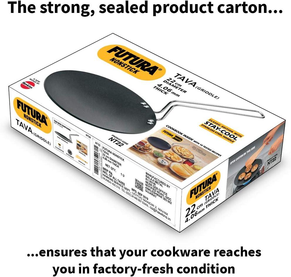 image:imageHawkins Futura 26 cm Tava Non Stick Tawa with Stainless Steel Handle Black NT2685 Inch