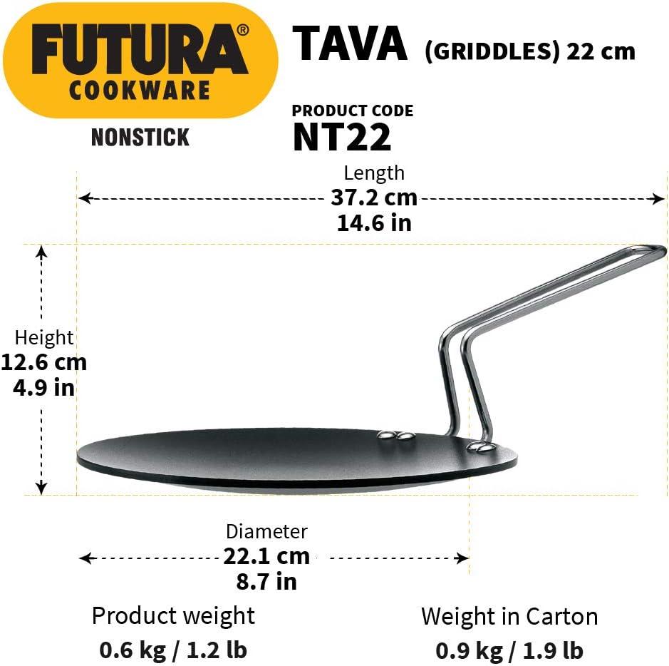image:imageHawkins Futura 26 cm Tava Non Stick Tawa with Stainless Steel Handle Black NT2685 Inch