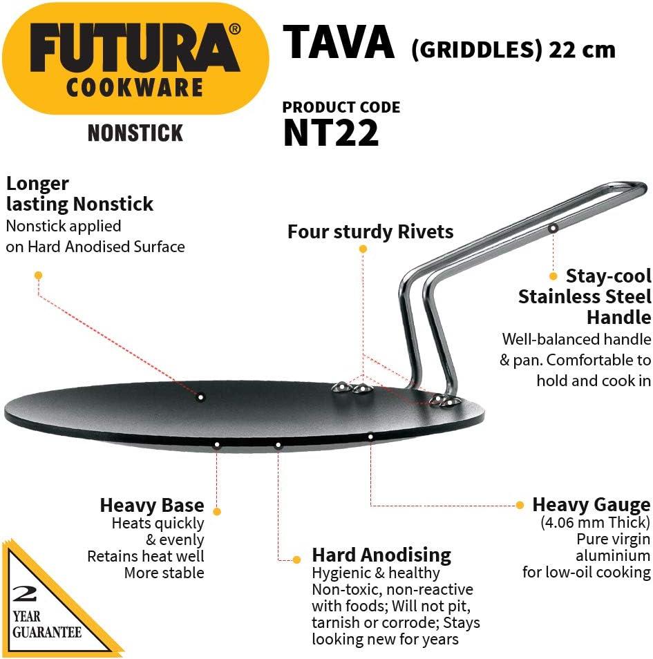 image:imageHawkins Futura 26 cm Tava Non Stick Tawa with Stainless Steel Handle Black NT2685 Inch