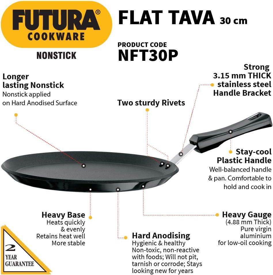 image:imageHawkins Futura 30 cm Flat Tava Non Stick Tawa with Plastic Handle Tawa with Rim Pancake Pan Flat Pan Black NFT30P