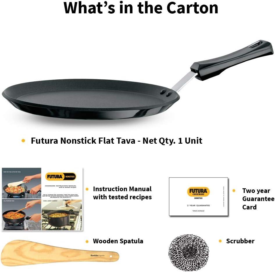 image:imageHawkins Futura 30 cm Flat Tava Non Stick Tawa with Plastic Handle Tawa with Rim Pancake Pan Flat Pan Black NFT30P