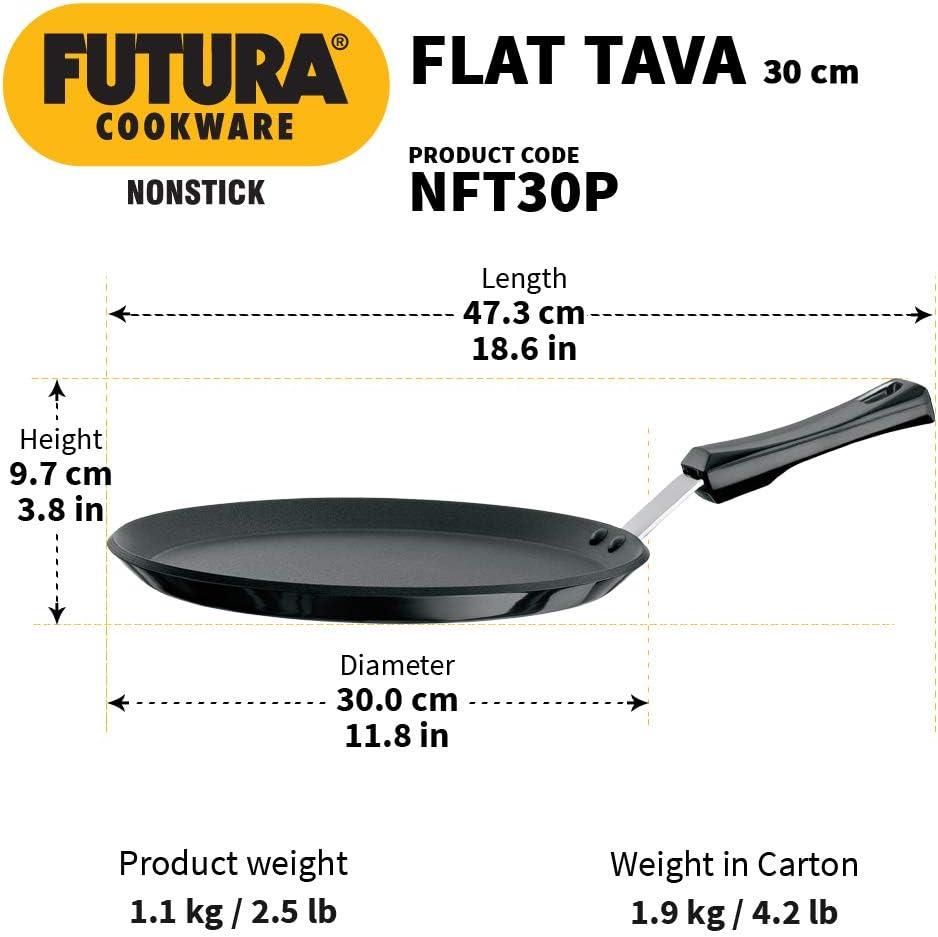 image:imageHawkins Futura 30 cm Flat Tava Non Stick Tawa with Plastic Handle Tawa with Rim Pancake Pan Flat Pan Black NFT30P