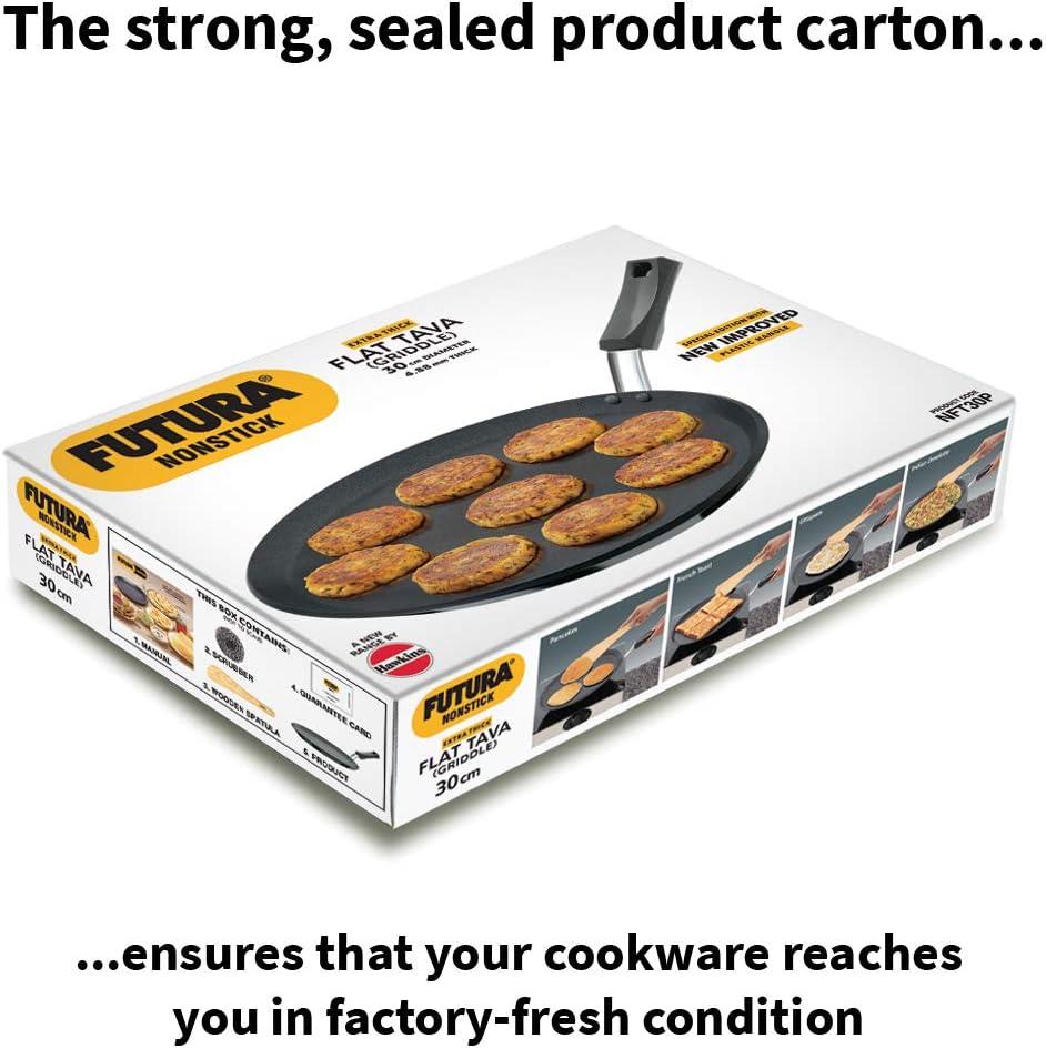 image:imageHawkins Futura 30 cm Flat Tava Non Stick Tawa with Plastic Handle Tawa with Rim Pancake Pan Flat Pan Black NFT30P