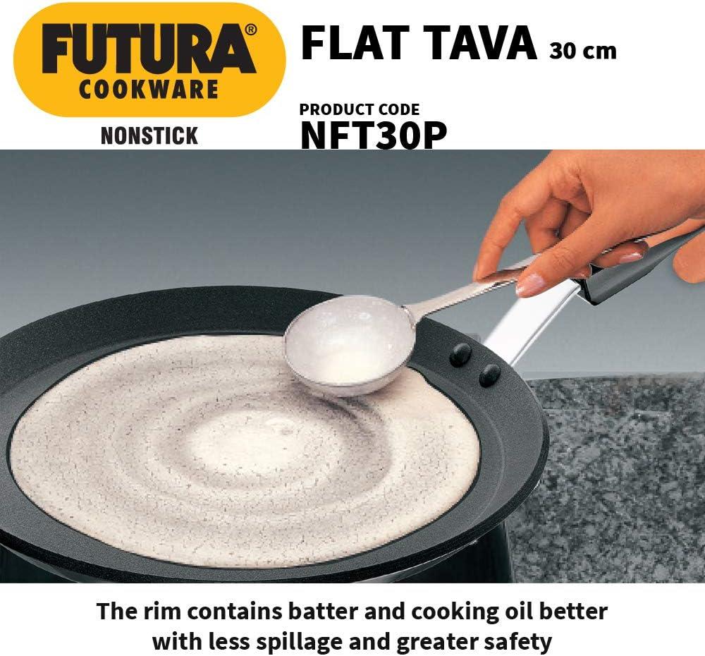 image:imageHawkins Futura 30 cm Flat Tava Non Stick Tawa with Plastic Handle Tawa with Rim Pancake Pan Flat Pan Black NFT30P
