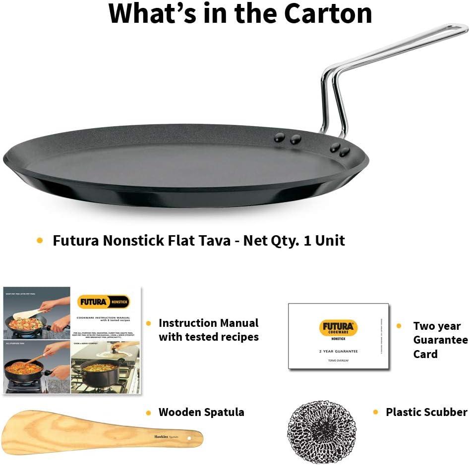 image:imageHawkins Futura 30 cm Flat Tava Non Stick Tawa with Stainless Steel Handle Tawa with Rim Pancake Pan Flat Pan Black NFT30
