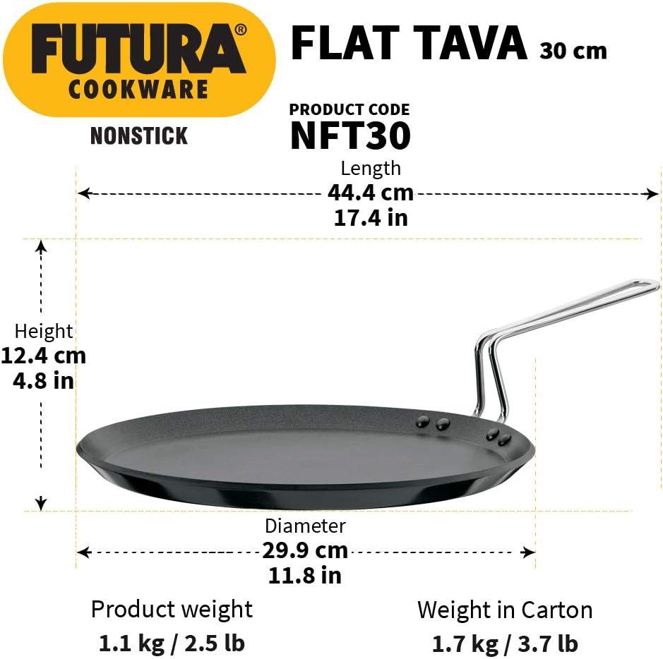 image:imageHawkins Futura 30 cm Flat Tava Non Stick Tawa with Stainless Steel Handle Tawa with Rim Pancake Pan Flat Pan Black NFT30