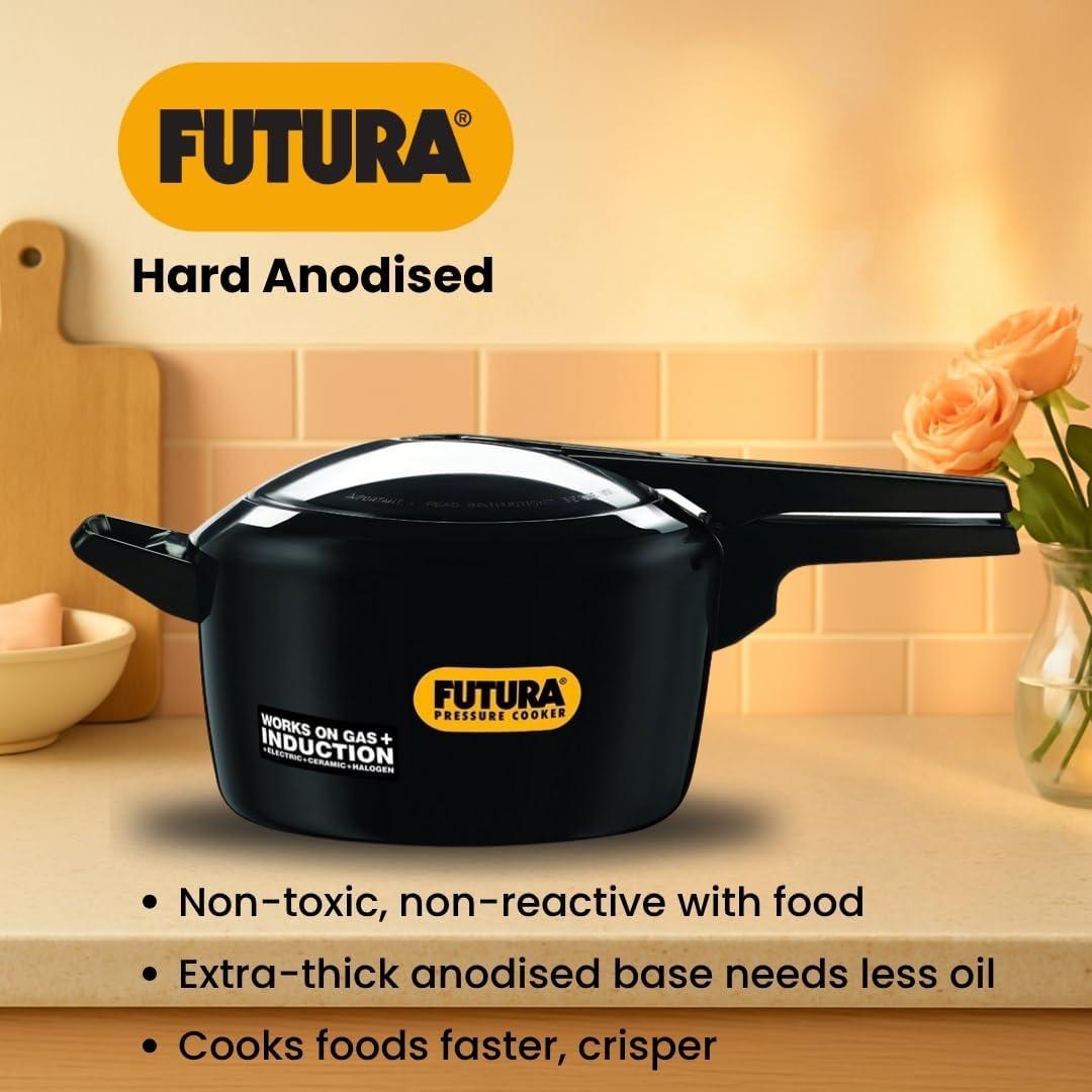 image:imageHawkins Futura 5 Litre Pressure Cooker Hard Anodised Inner Lid Pressure Cooker Induction Cooker Pan Cooker Black IFP5053 Quarts