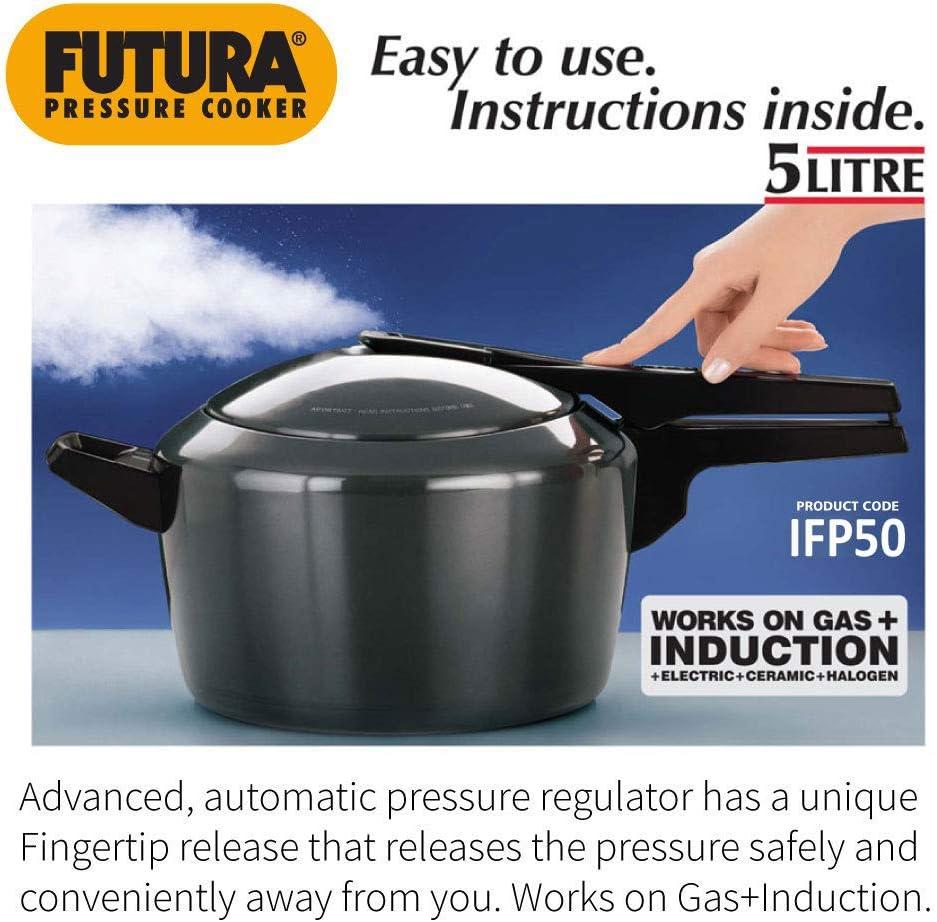 image:imageHawkins Futura 5 Litre Pressure Cooker Hard Anodised Inner Lid Pressure Cooker Induction Cooker Pan Cooker Black IFP5053 Quarts