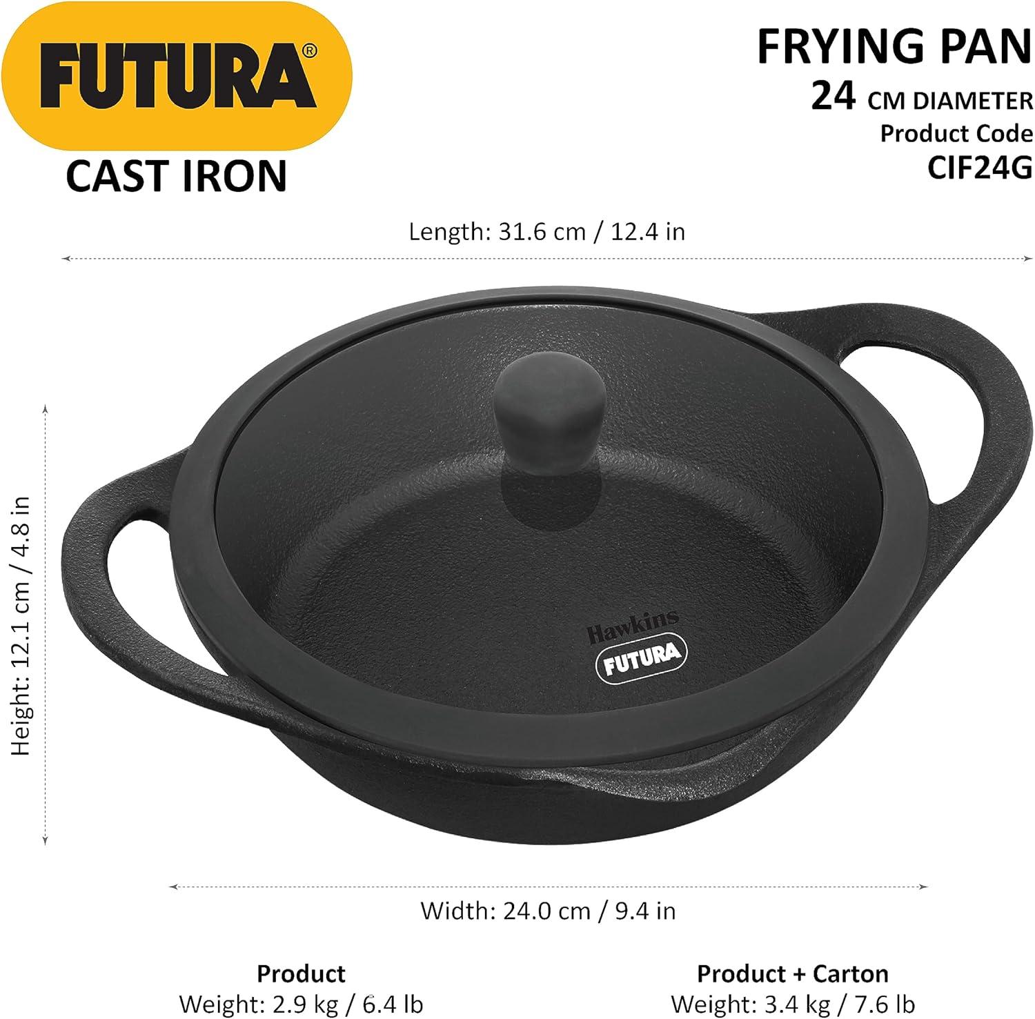 image:imageHawkins Futura Cast Iron Frying Pan 24 cm Diameter Cast Iron Skillet Omlette Pan Iron Frypan CIF24G