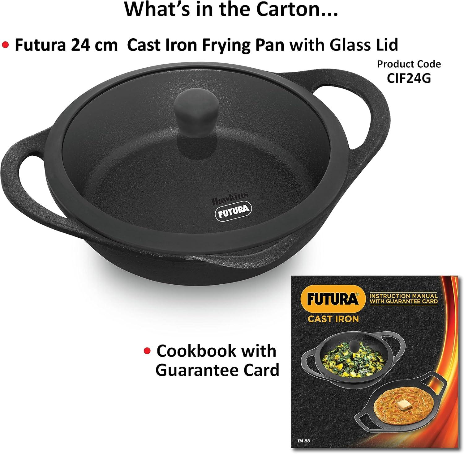 image:imageHawkins Futura Cast Iron Frying Pan 24 cm Diameter Cast Iron Skillet Omlette Pan Iron Frypan CIF24G