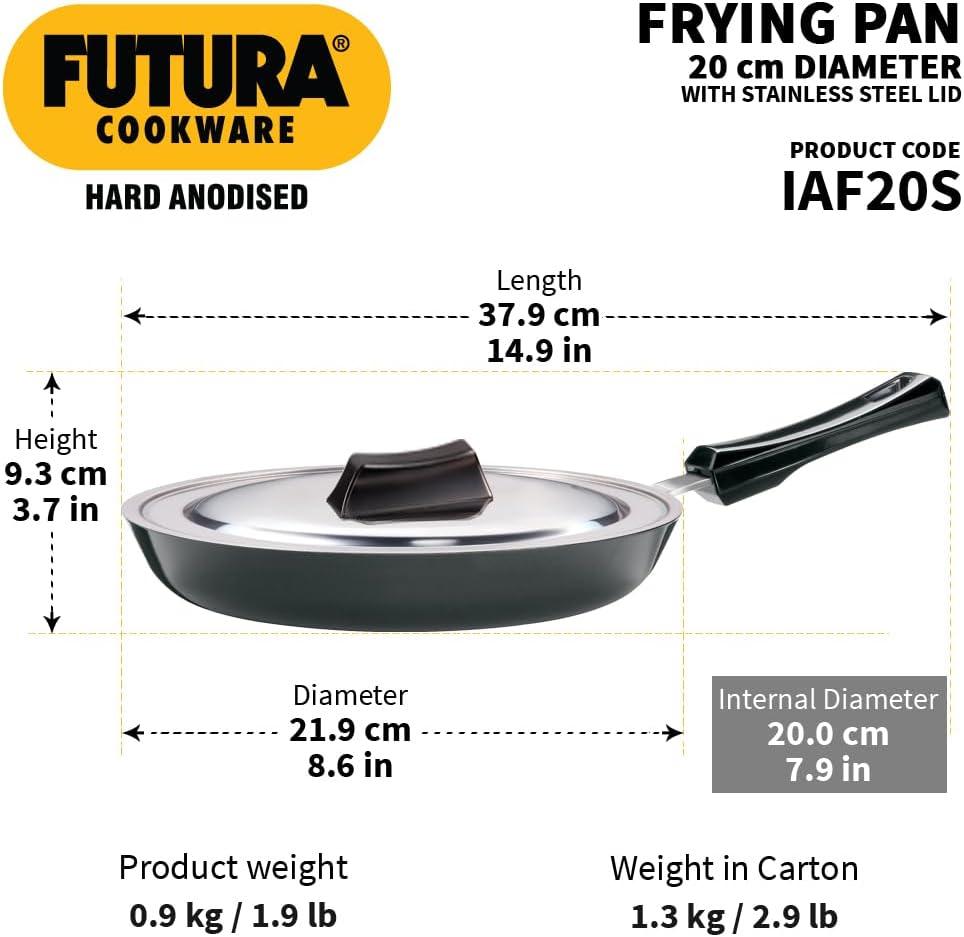 image:imageHawkins Futura Hard Anodised Induction Compatible Frying Pan with Stainless Steel Lid Capacity 11 Litre Diameter 22 cm Thickness 406 mm Black IAF22S
