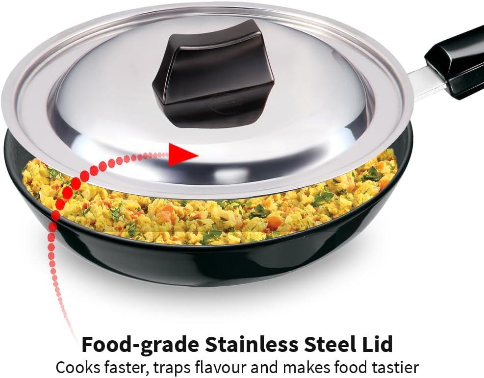 image:imageHawkins Futura Hard Anodised Induction Compatible Frying Pan with Stainless Steel Lid Capacity 11 Litre Diameter 22 cm Thickness 406 mm Black IAF22S