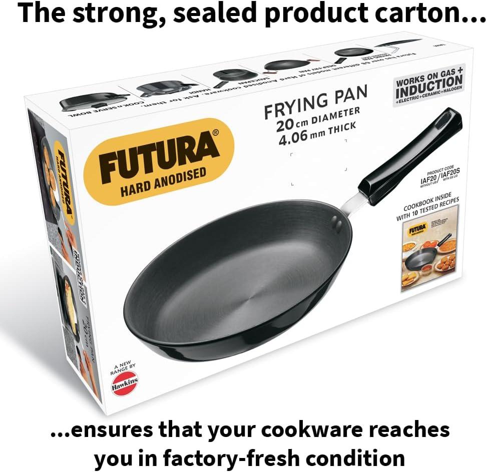 image:imageHawkins Futura Hard Anodised Induction Compatible Frying Pan with Stainless Steel Lid Capacity 11 Litre Diameter 22 cm Thickness 406 mm Black IAF22S