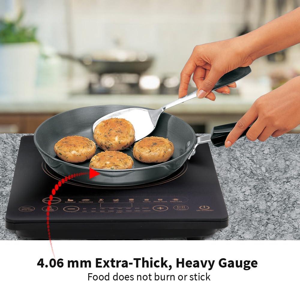 image:imageHawkins Futura Hard Anodised Induction Compatible Frying Pan with Stainless Steel Lid Capacity 11 Litre Diameter 22 cm Thickness 406 mm Black IAF22S