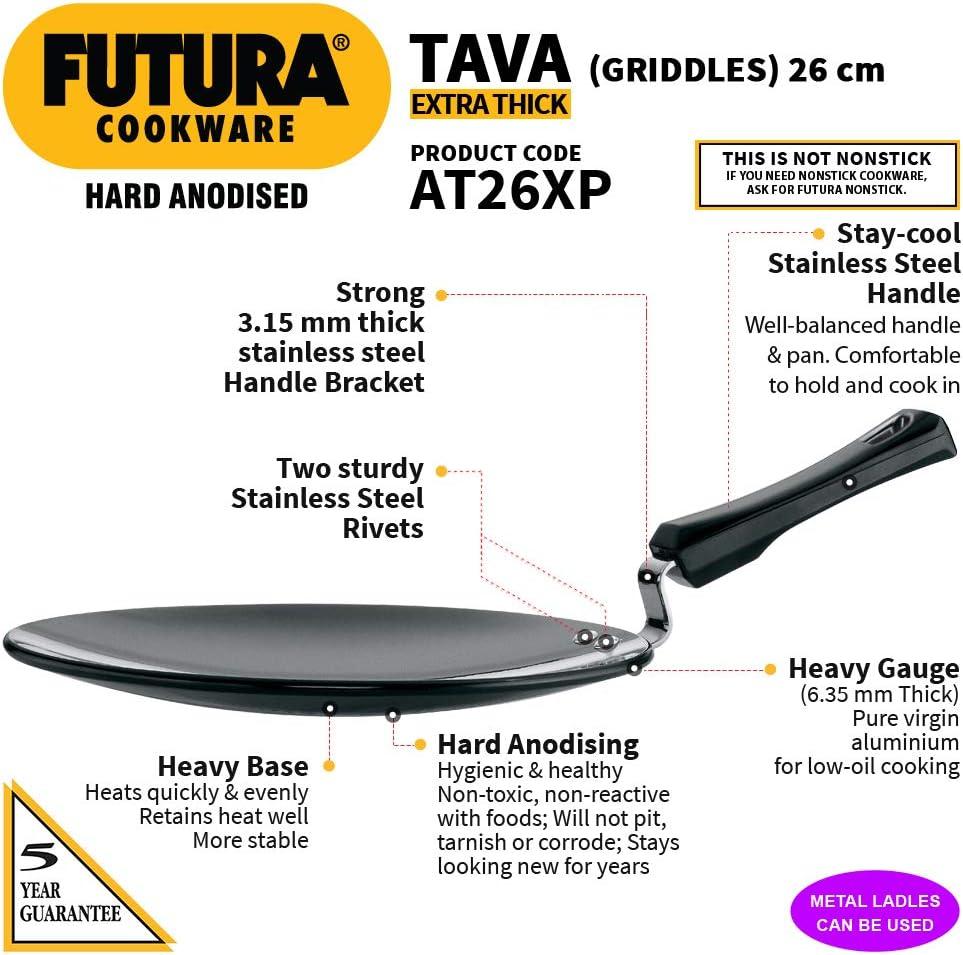 image:imageHawkins Futura Hard Anodised Tava 26 cm 488 mm Black10 With Plastic Handle