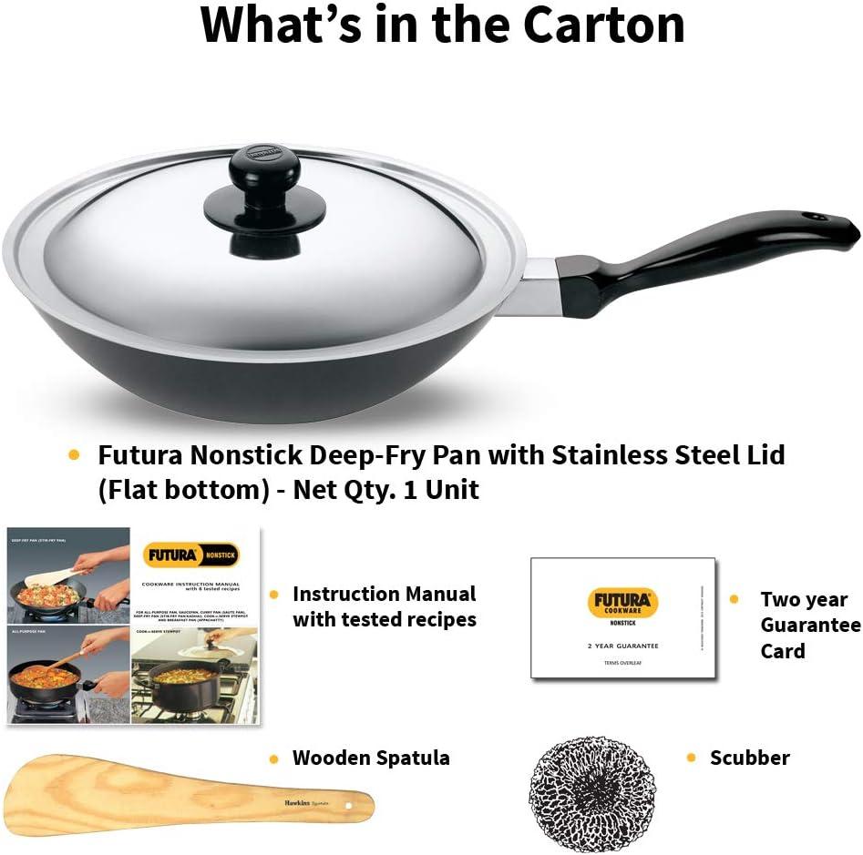 image:imageHawkins Futura Nonstick DeepFry Pan StirFry Pan 2 L 26 cm 325 mm with SS Lid Black2 L Stainless steel Lid