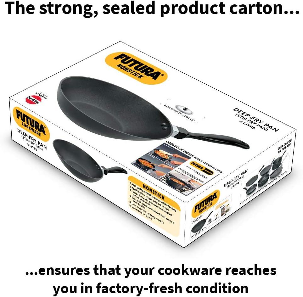 image:imageHawkins Futura Nonstick DeepFry Pan StirFry Pan 2 L 26 cm 325 mm with SS Lid Black2 L Stainless steel Lid