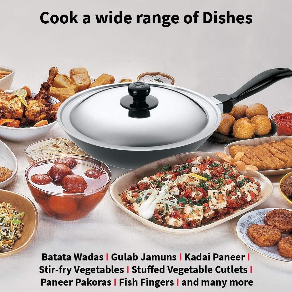 image:imageHawkins Futura Nonstick DeepFry Pan StirFry Pan 2 L 26 cm 325 mm with SS Lid Black2 L Stainless steel Lid