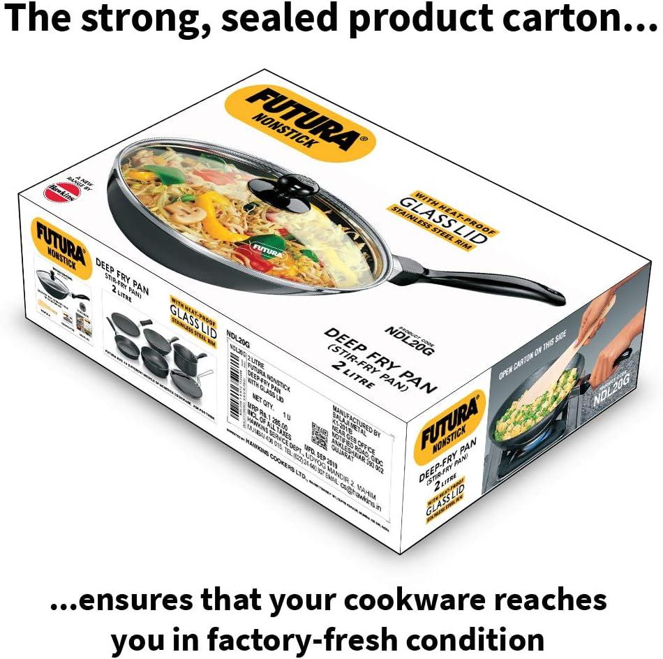 image:imageHawkins Futura Nonstick DeepFry Pan StirFry Pan 2 L 26 cm 325 mm with SS Lid Black2 Liter Glass Lid
