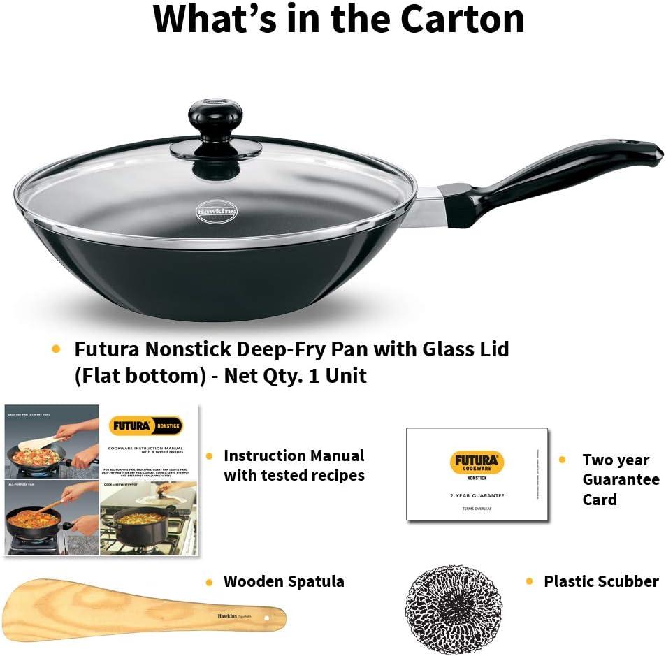 image:imageHawkins Futura Nonstick DeepFry Pan StirFry Pan 2 L 26 cm 325 mm with SS Lid Black2 Liter Glass Lid