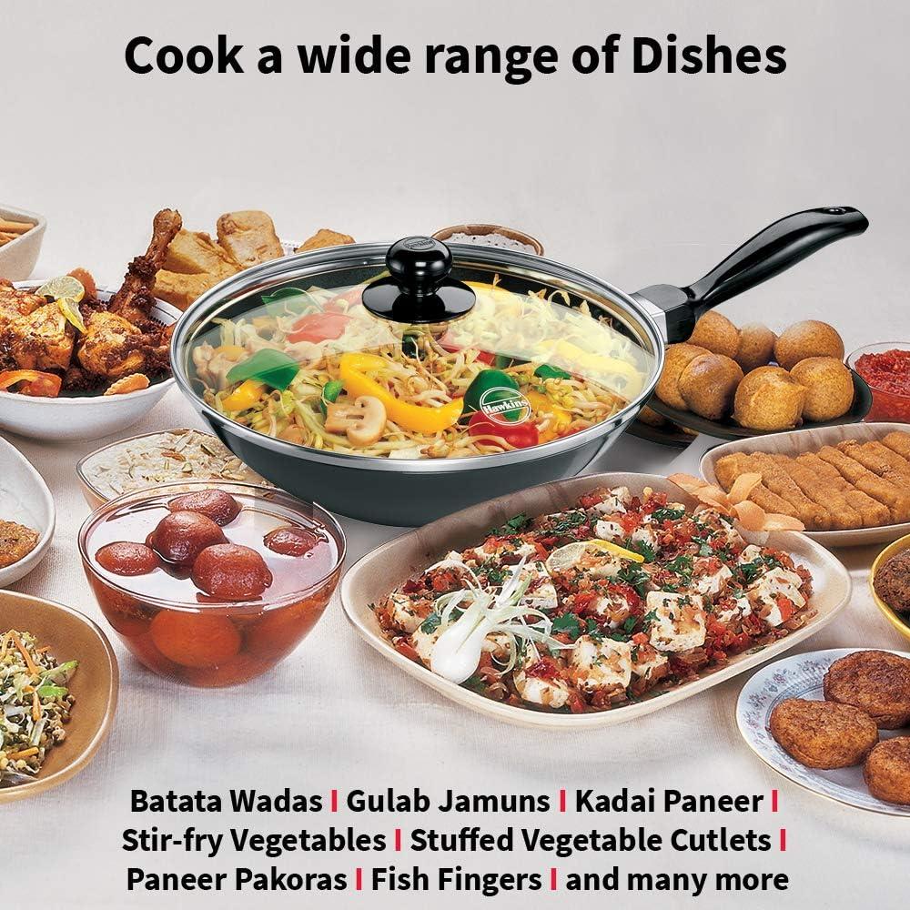 image:imageHawkins Futura Nonstick DeepFry Pan StirFry Pan 2 L 26 cm 325 mm with SS Lid Black2 Liter Glass Lid