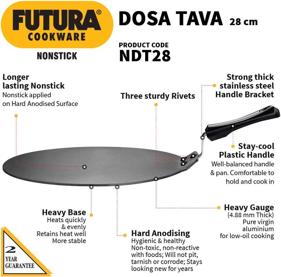 image:imageHawkins Futura Nonstick Dosa Tava Diameter 33 cm 13 inch Thickness 488 mm Black NDT3311inch