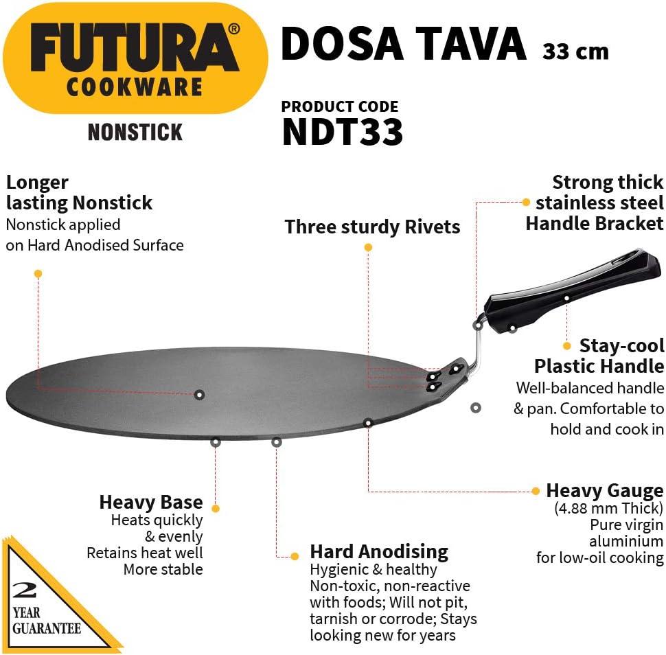image:imageHawkins Futura Nonstick Dosa Tava Diameter 33 cm 13 inch Thickness 488 mm Black NDT3313inch