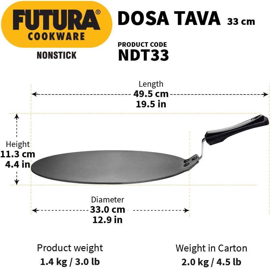 image:imageHawkins Futura Nonstick Dosa Tava Diameter 33 cm 13 inch Thickness 488 mm Black NDT3313inch