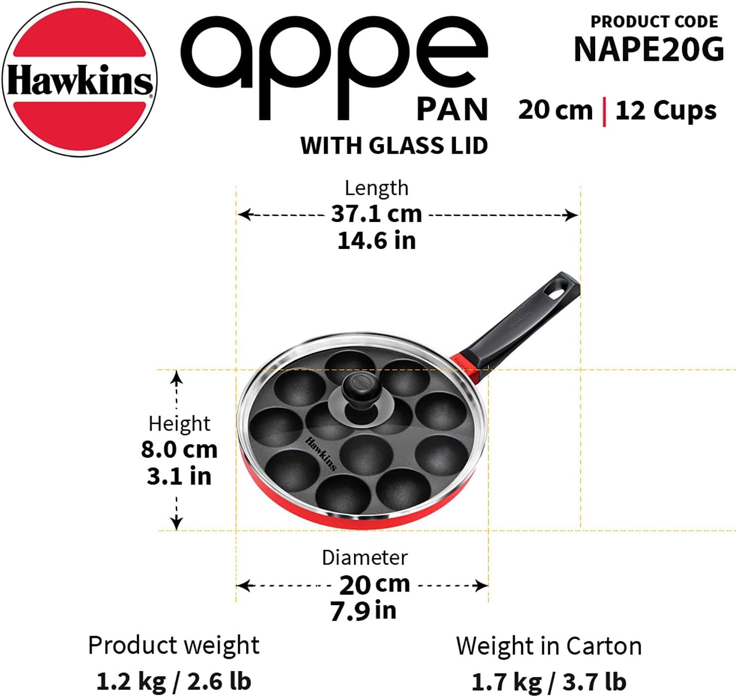 image:imageHawkins Nonstick Appe Pan with Glass Lid 12 Cups Diameter 20 cm Black Cast Aluminium Red