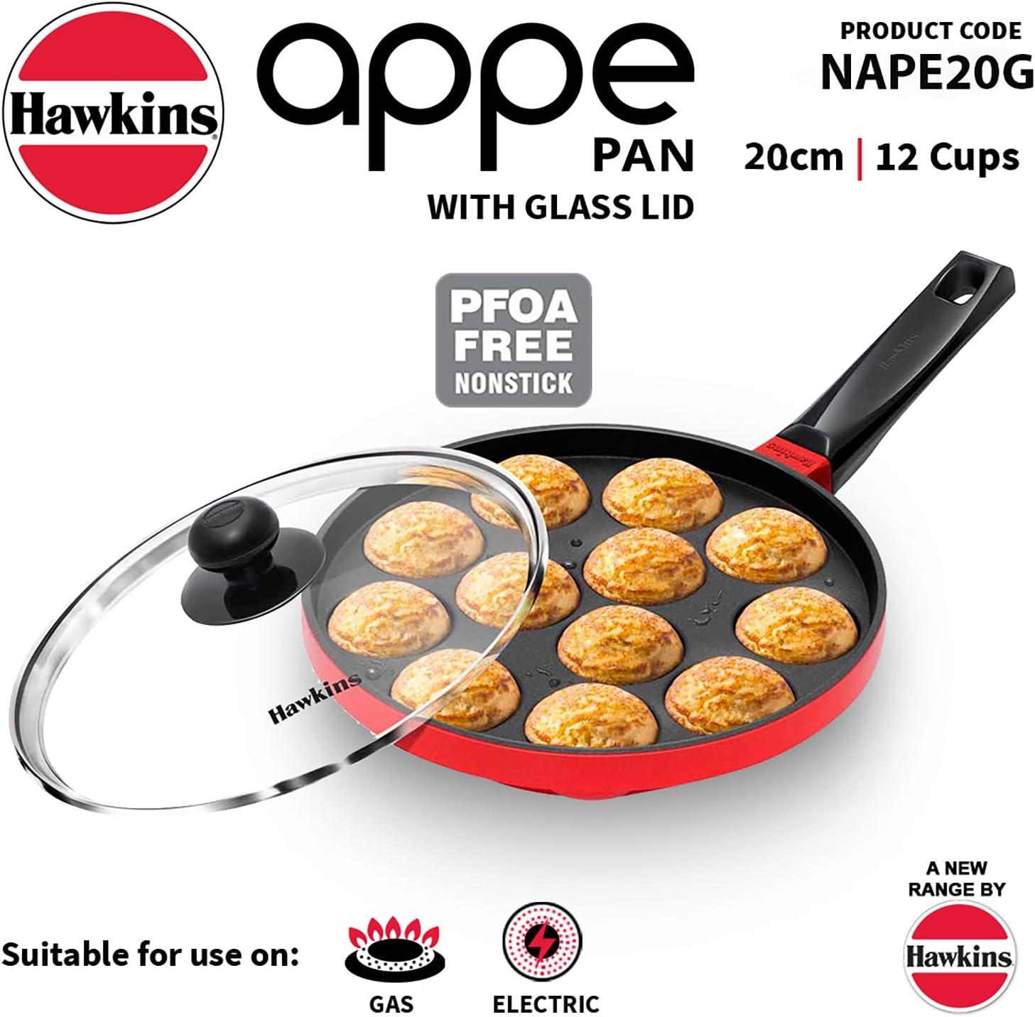 image:imageHawkins Nonstick Appe Pan with Glass Lid 12 Cups Diameter 20 cm Black Cast Aluminium Red