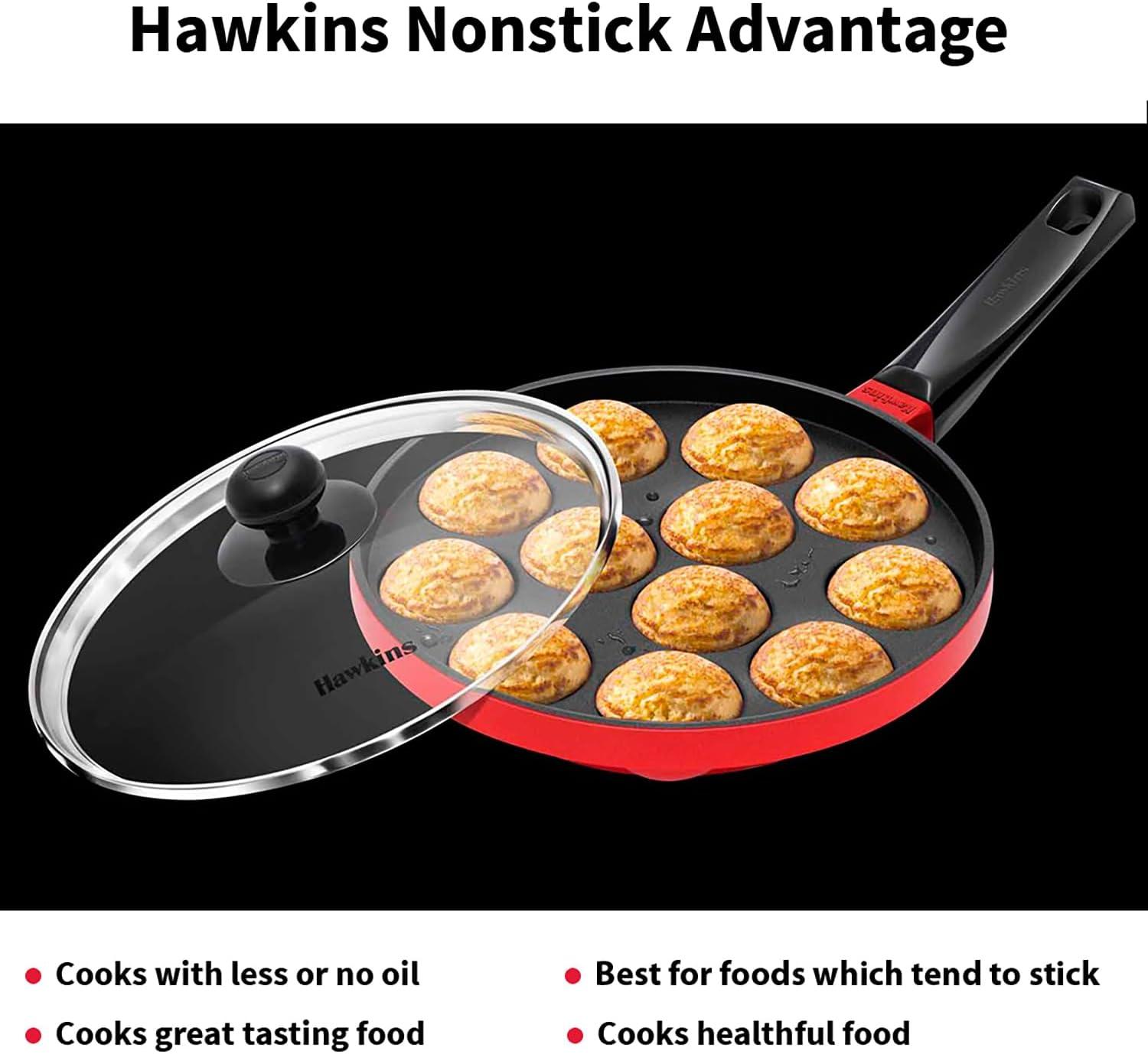 image:imageHawkins Nonstick Appe Pan with Glass Lid 12 Cups Diameter 20 cm Black Cast Aluminium Red