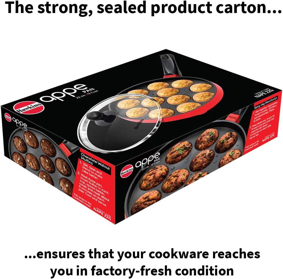 image:imageHawkins Nonstick Appe Pan with Glass Lid 12 Cups Diameter 20 cm Black Cast Aluminium Red