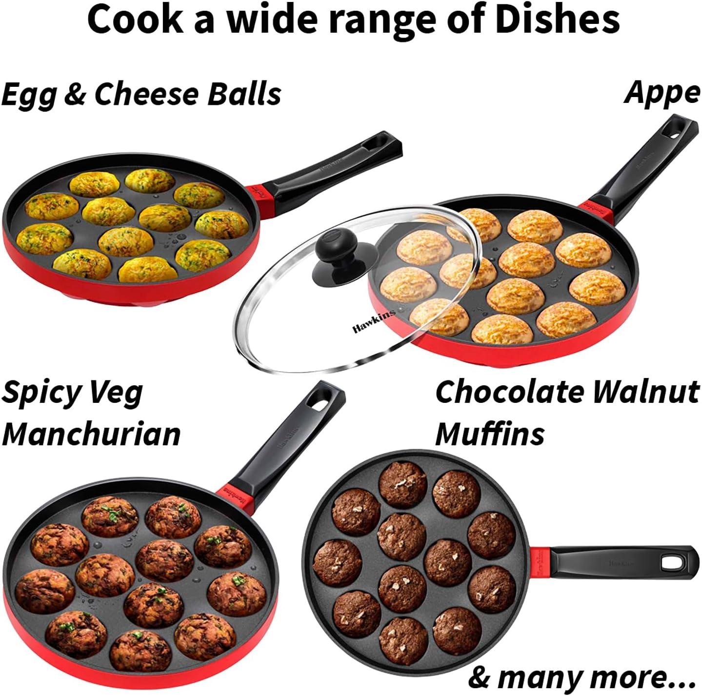 image:imageHawkins Nonstick Appe Pan with Glass Lid 12 Cups Diameter 20 cm Black Cast Aluminium Red