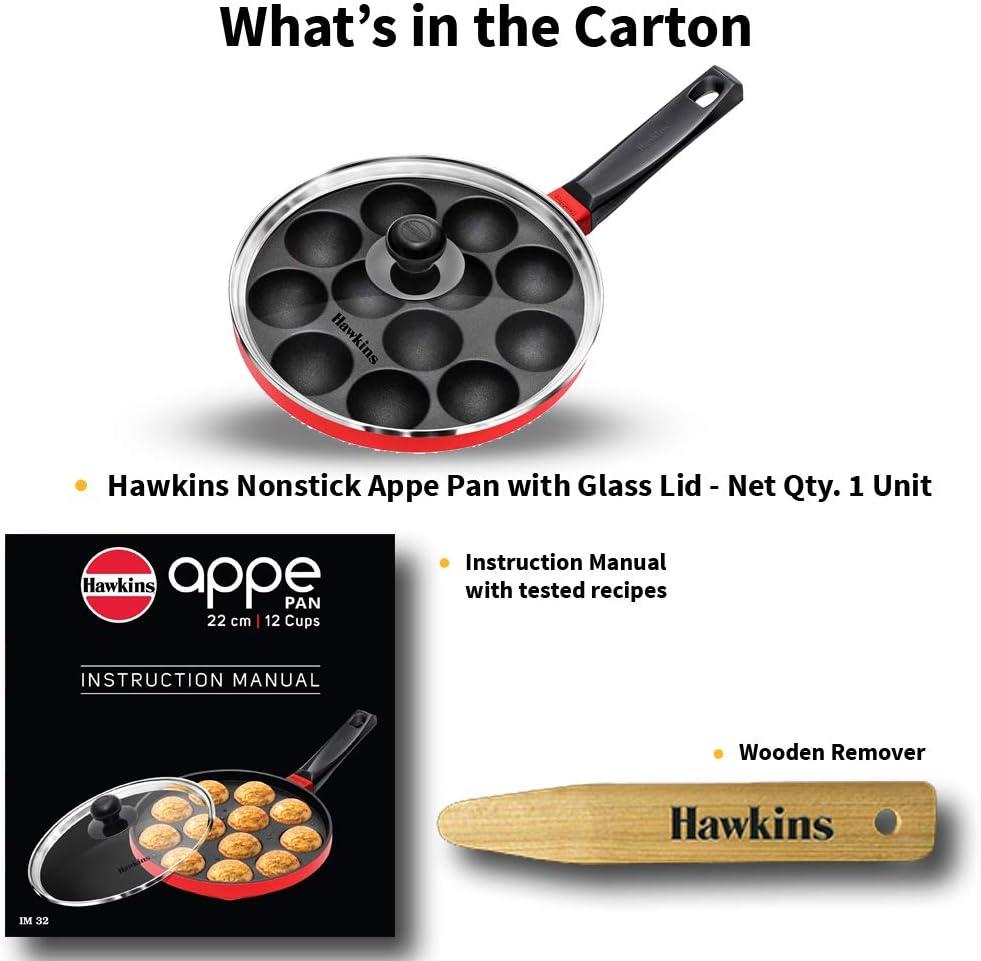 image:imageHawkins Nonstick Appe Pan with Glass Lid 12 Cups Diameter 20 cm Black Cast Aluminium Red
