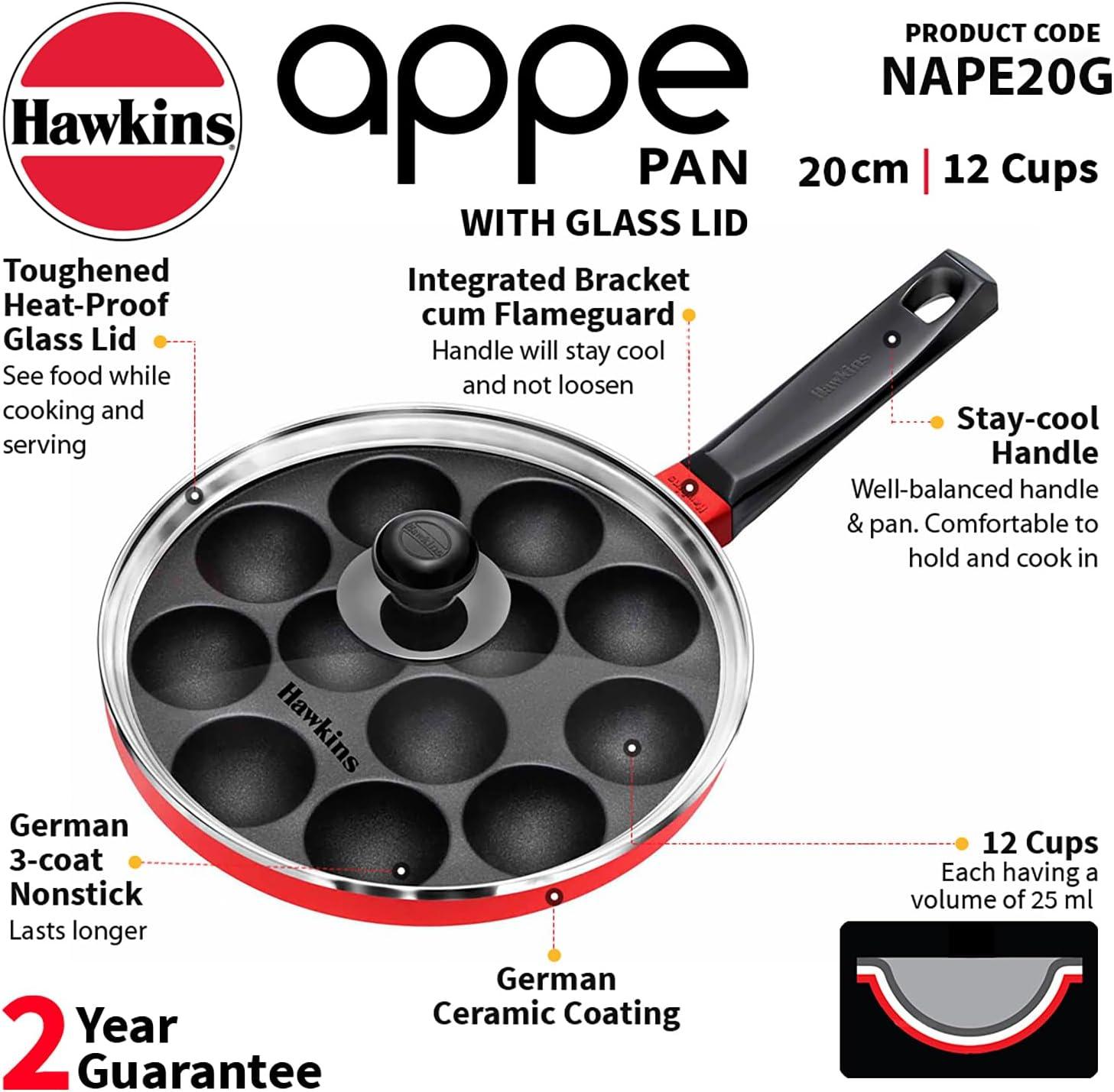 image:imageHawkins Nonstick Appe Pan with Glass Lid 12 Cups Diameter 20 cm Black Cast Aluminium Red