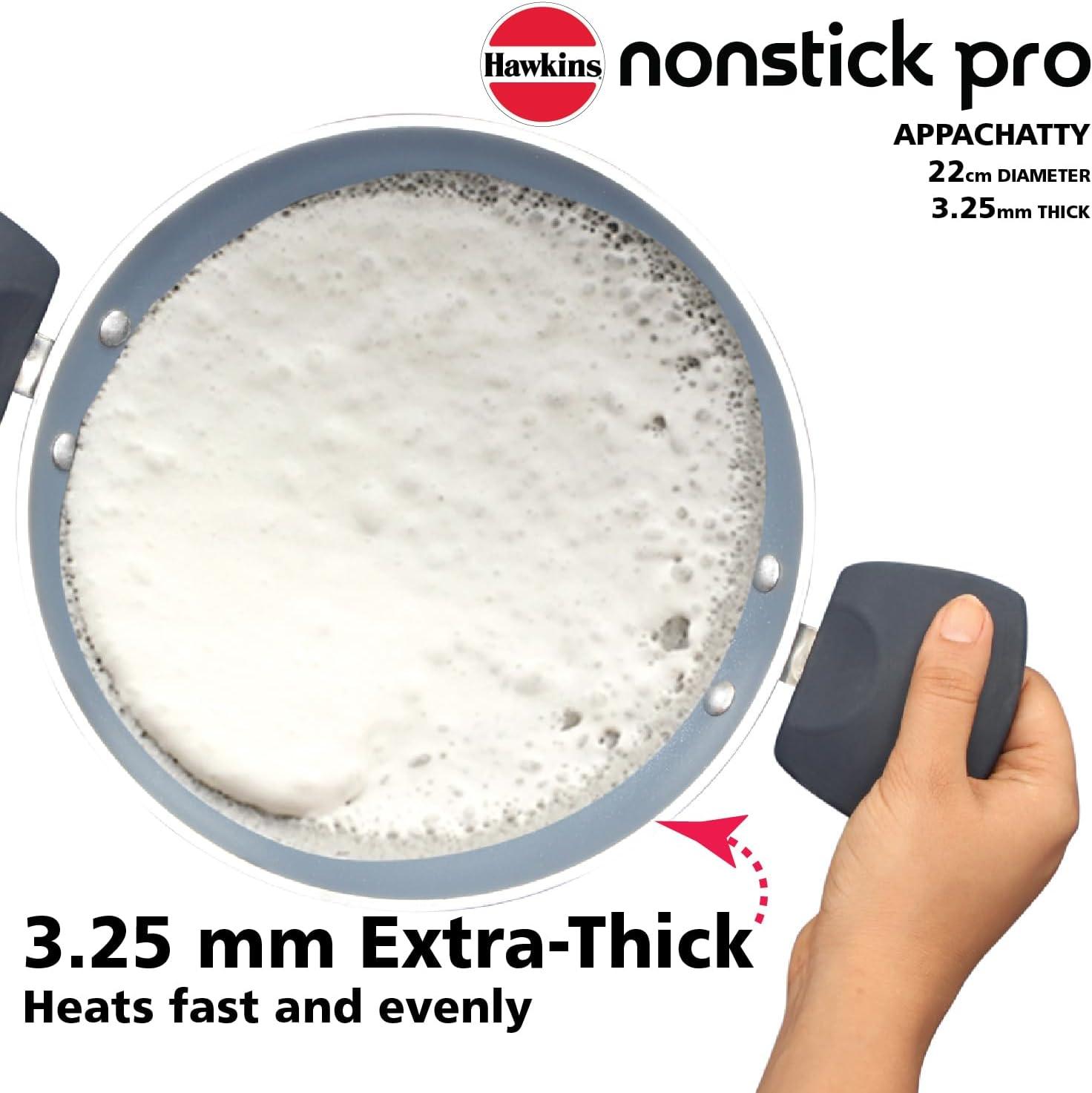 image:imageHawkins Nonstick Pro 09 Litre Appachatty Mini Kadhai Appachatti Appachetty Appam Pot Maker Deep Fry Pan with Glass Lid Granite Kadai