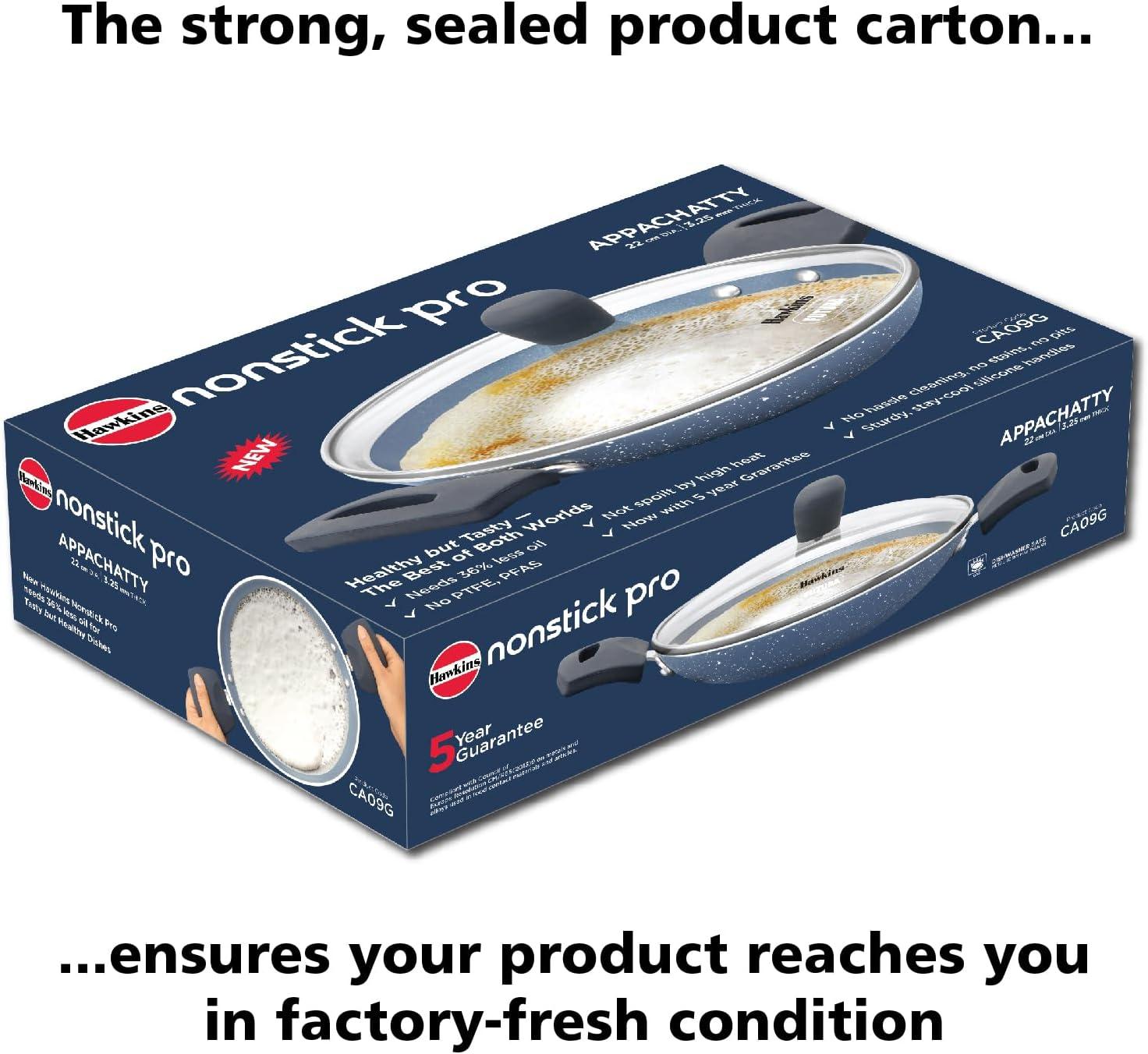 image:imageHawkins Nonstick Pro 09 Litre Appachatty Mini Kadhai Appachatti Appachetty Appam Pot Maker Deep Fry Pan with Glass Lid Granite Kadai