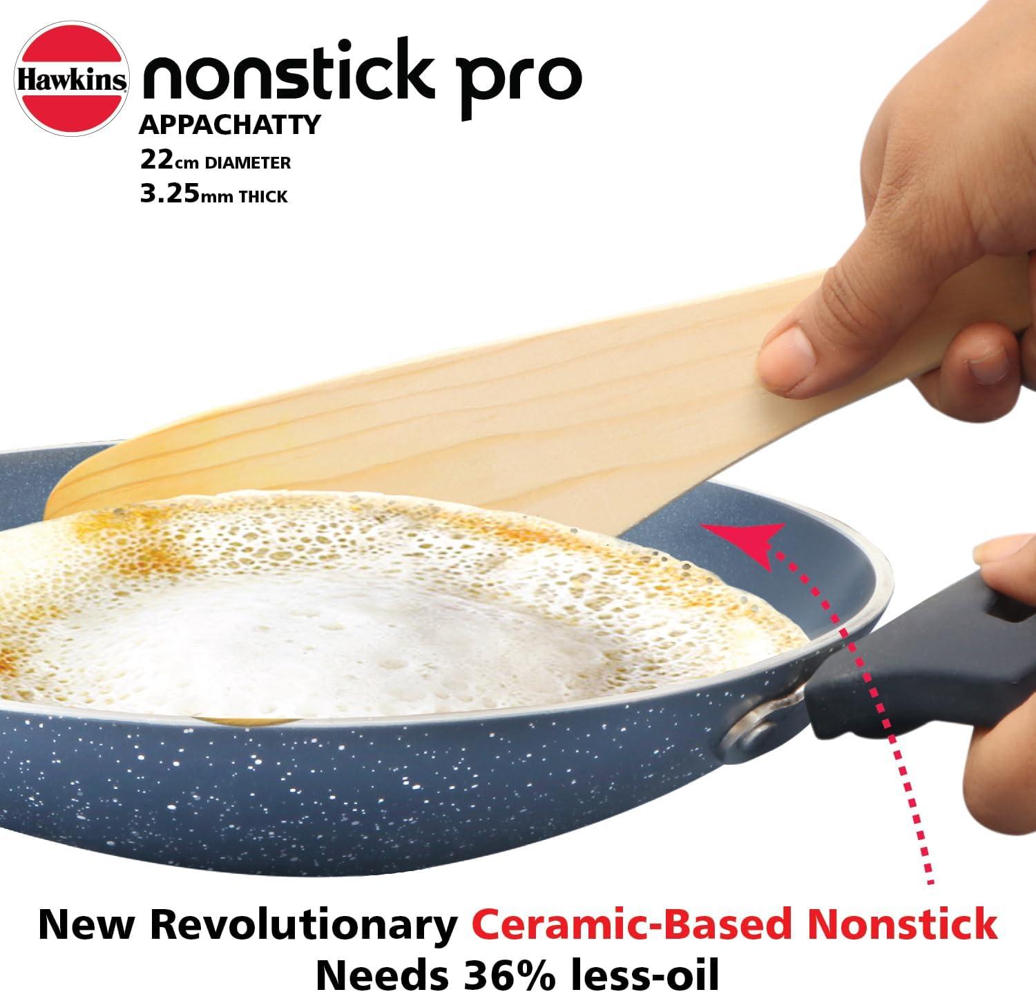 image:imageHawkins Nonstick Pro 09 Litre Appachatty Mini Kadhai Appachatti Appachetty Appam Pot Maker Deep Fry Pan with Glass Lid Granite Kadai