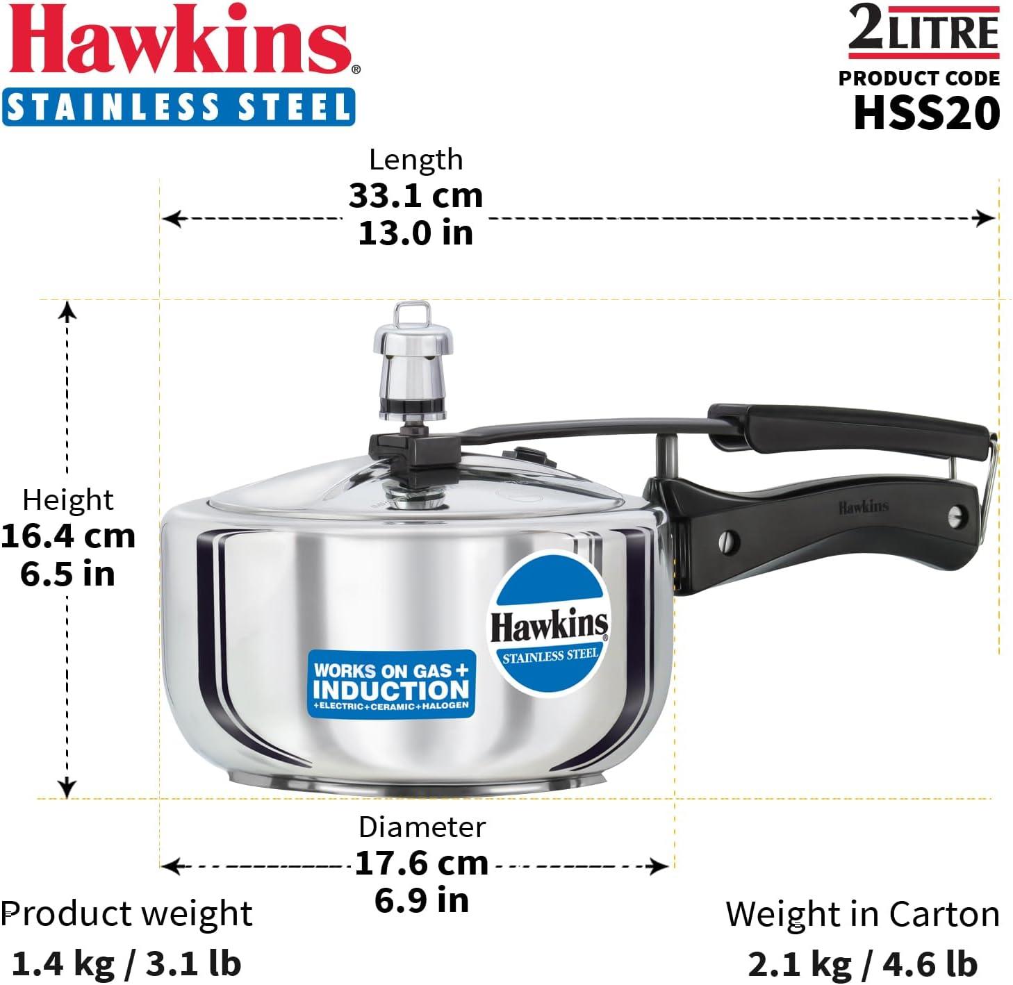 image:imageHawkins Pressure Cooker Stainless Steel Inner Lid Cooker Induction Cooker Small Cooker Silver HSS20 2 Litre