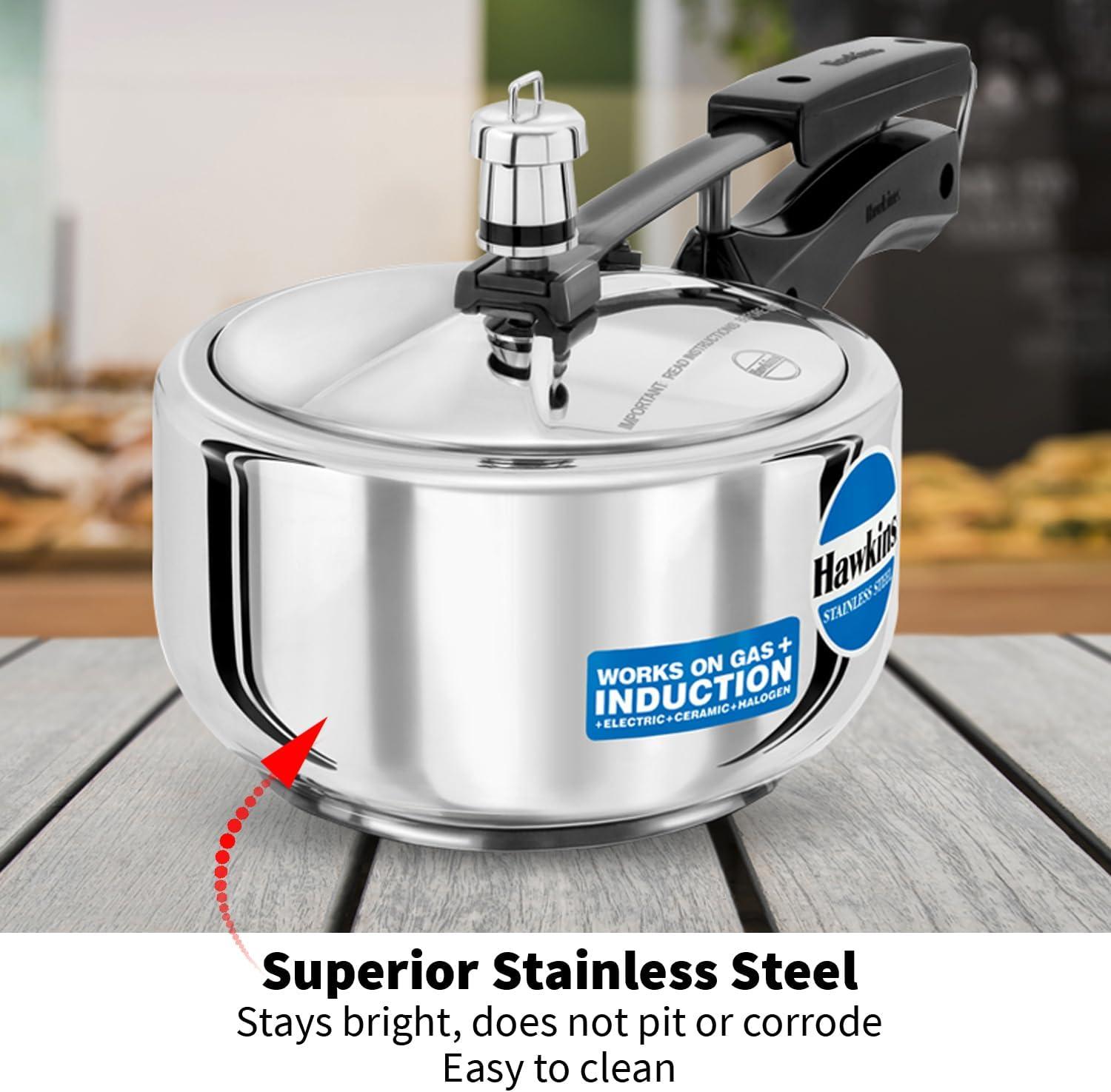 image:imageHawkins Pressure Cooker Stainless Steel Inner Lid Cooker Induction Cooker Small Cooker Silver HSS20 2 Litre