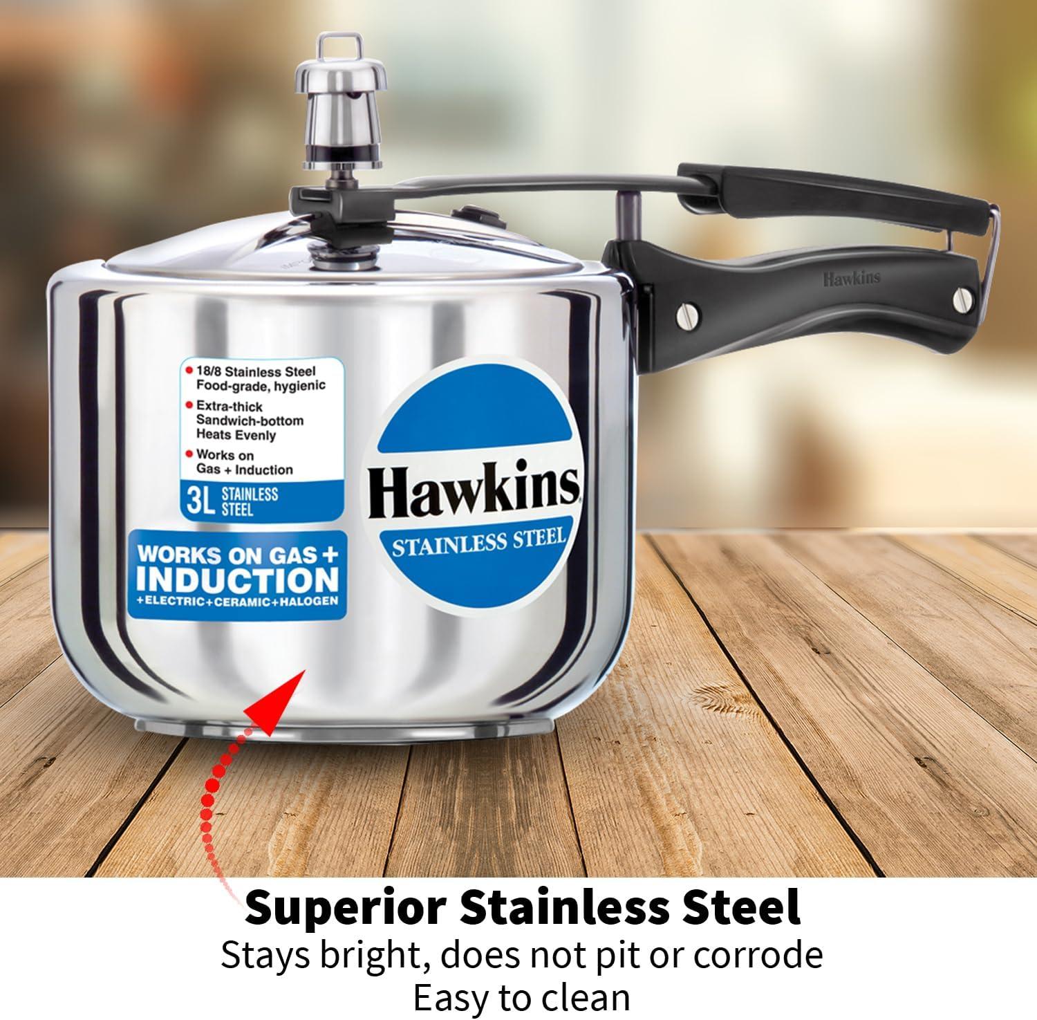 image:imageHawkins Pressure Cooker Stainless Steel Inner Lid Cooker Tall Design Cooker Induction Cooker Silver Hss3T 3 Liter 3 Litre